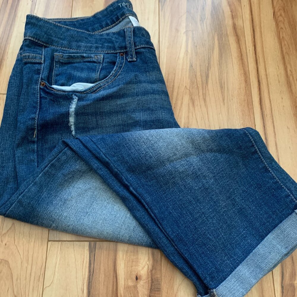 Time and Tru Cuffed Denim Capris, Distressed - Size 14